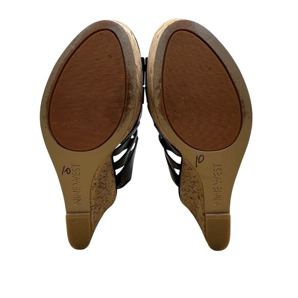 Nine West Women’s Black Leather Wedge Open Toe Josette Sandals Size 9M - Picture 8 of 9